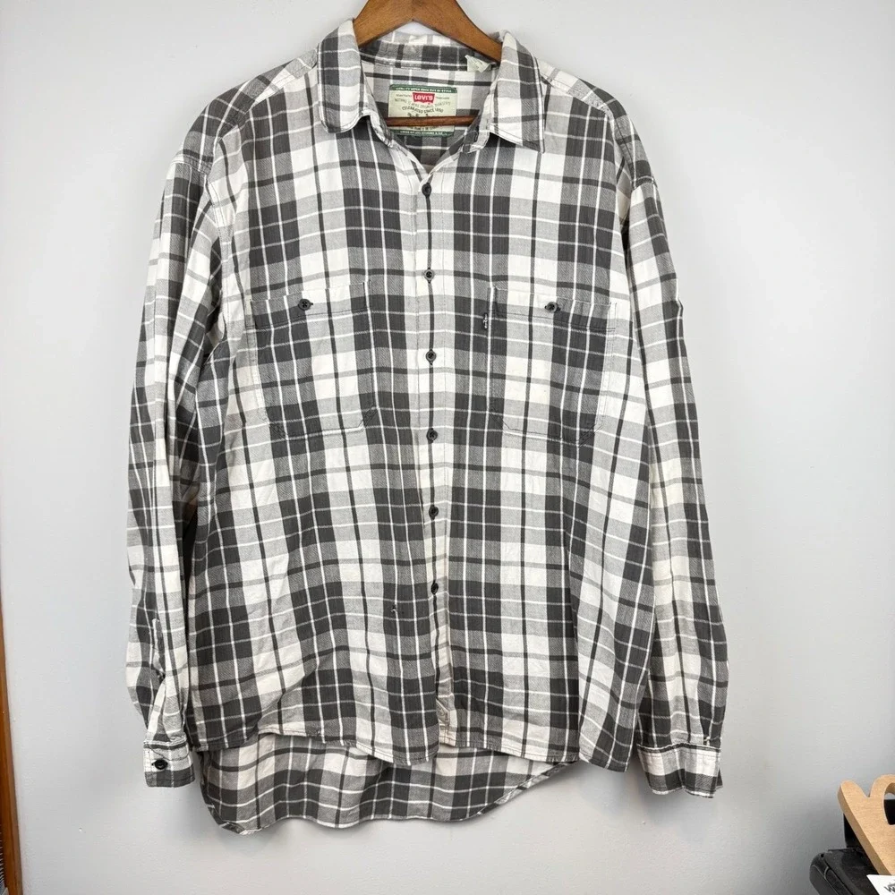 Levi's Plaid Button Down Modern Authentics Shirt Mens XL Grey Heritage Outdoorsy